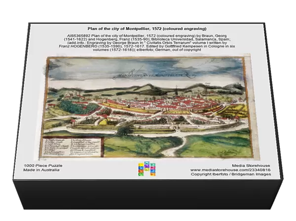 Plan of the city of Montpellier, 1572 (coloured engraving)
