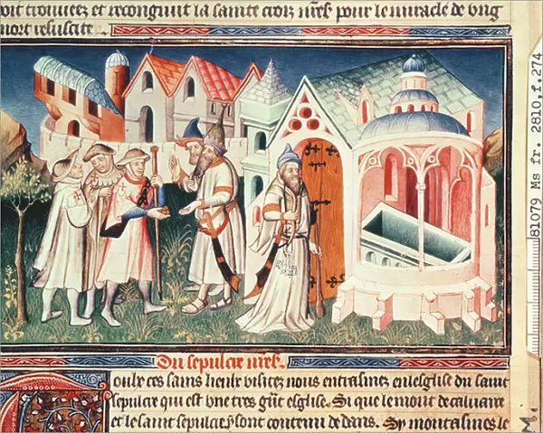 Ms Fr 2810 fol. 274, Pilgrims in front of the Church of the Holy Sepulchre of Jerusalem
