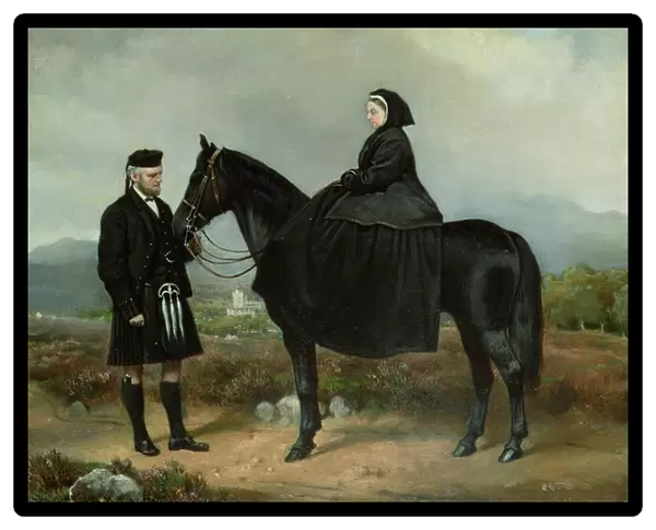 Queen Victoria (1819-1901) on Horseback with John Brown (oil on canvas)