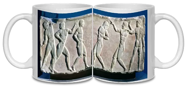 Young men playing a ball game, from a statue base found in the Dipylon Cemetery, Athens