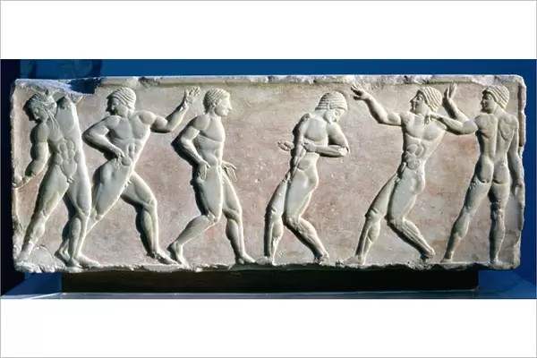 Young men playing a ball game, from a statue base found in the Dipylon Cemetery, Athens