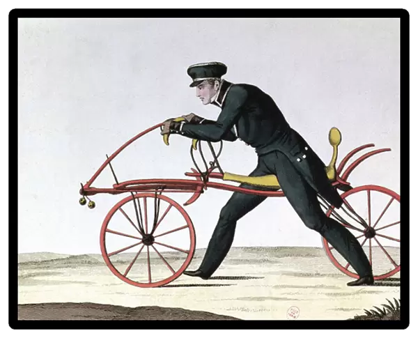 Draisienne, ancestor of the bicycle, invented 1816 by Baron Karl von Drais (1785-1851)