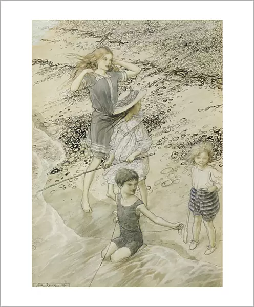 Four Children at the Seashore, 1910 (w  /  c on paper)