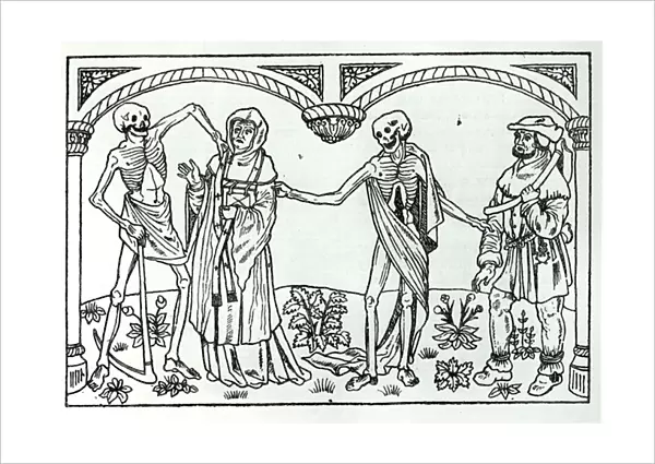 Death taking the Priest and the Peasant, from the Danse Macabre, published Paris
