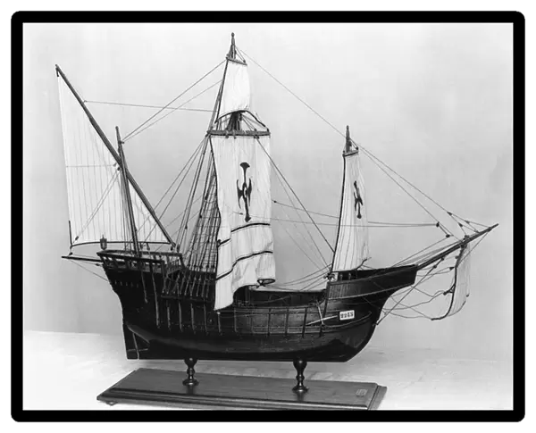 Caravel of Christopher Columbus (1451-1506) (model) (wood) (b  /  w photo)