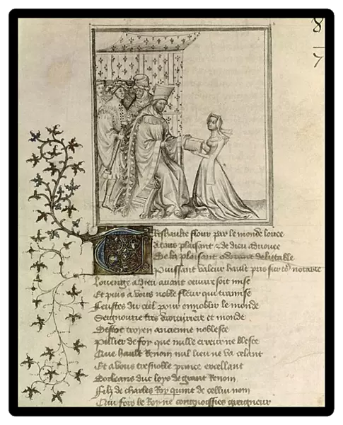 Ms Fr 848 fol. 1 Christine de Pisan (1364-1430) presents her work to Louis