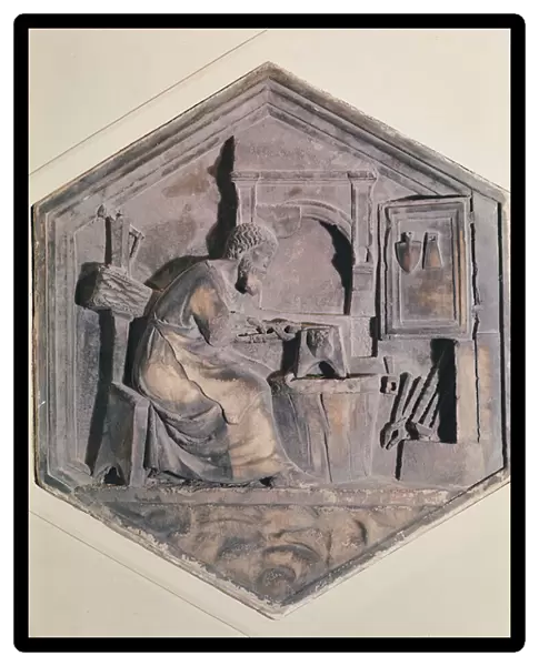 The Art of Forging, hexagonal decorative relief panels from a series depicting