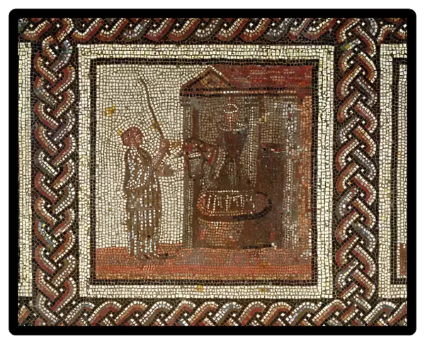 A millstone turned by a donkey, from Saint-Romain-en-Gal (mosaic)