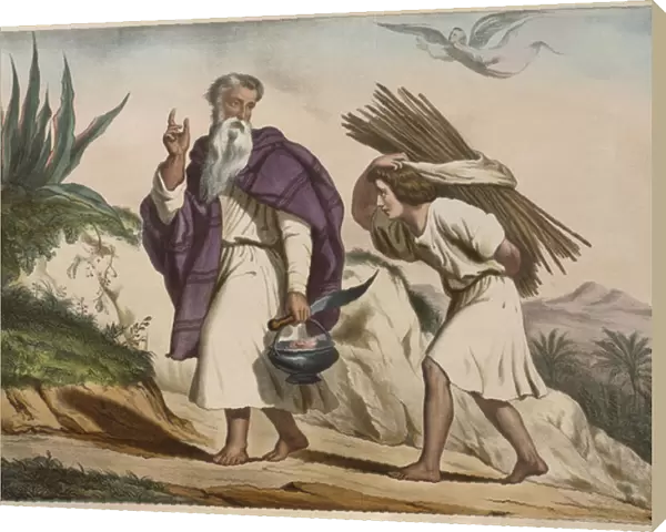 Abraham tooking Isaac to Mount Moriah, illustration from a catechism L