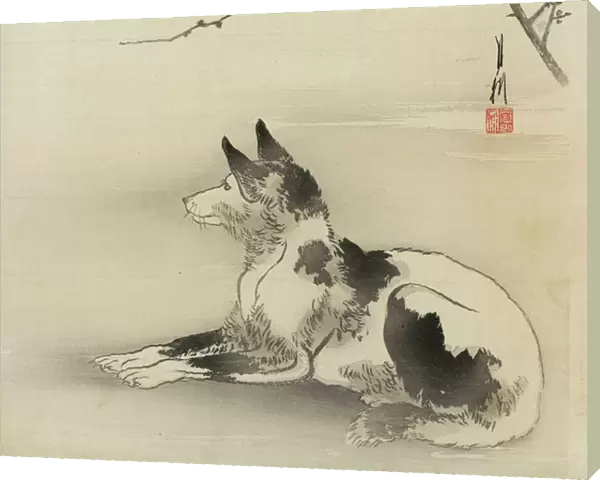 Black and white dog, 1910 (colour woodblock print)