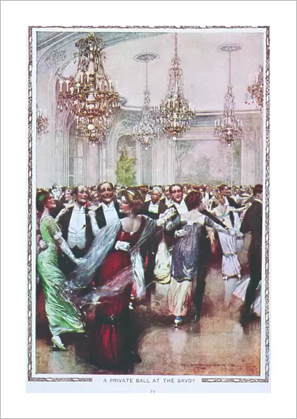 A private ball at the Savoy Hotel, London, early twentieth century (colour litho)