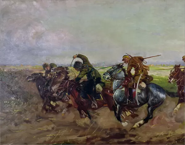 Polish Lancers attacking Russians, 1920 (oil on canvas)