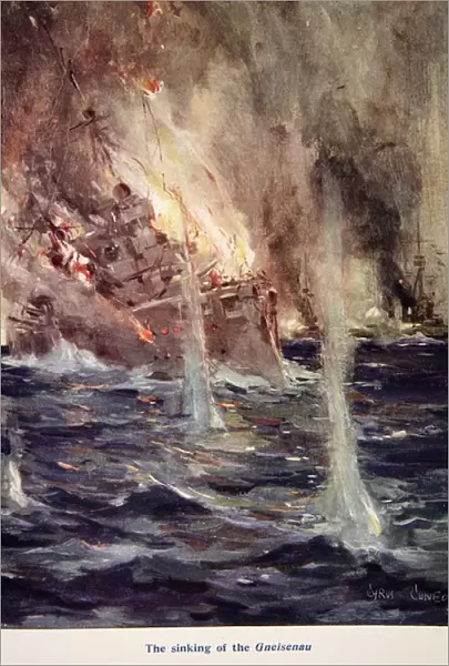 The Sinking of the Gneisenau, illustration from Told in the Huts