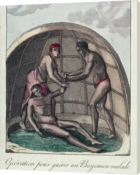Operation to heal a sick Bushman, 1811 (colour engraving)