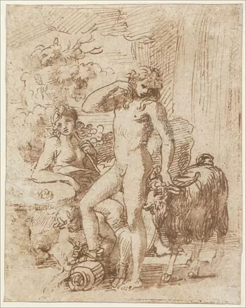 Bacchus and Erigone (pen & ink with wash on paper)