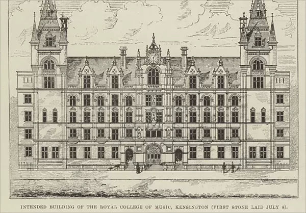 Intended Building of the Royal College of Music, Kensington (First Stone laid 8 July) (engraving)