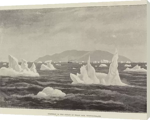 Icebergs in the Strait of Belle Isle, Newfoundland (litho)