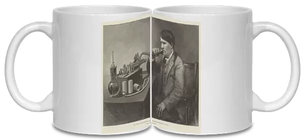 Mr Edison speaking through the Perfected Phonograph in America (engraving)