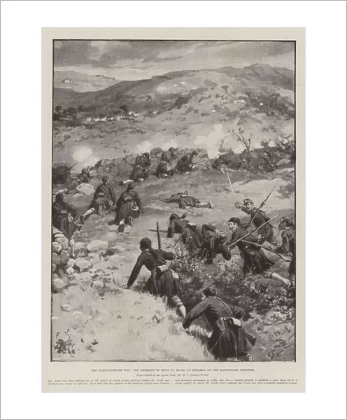 The Graeco-Turkish War, the Skirmish of Mont St Elias, at Nazaros, on the Macedonian Frontier (litho)