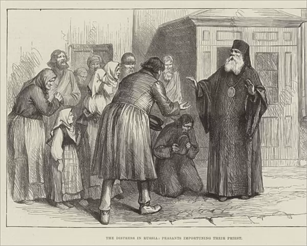 The Distress in Russia, Peasants importuning their Priest (engraving)