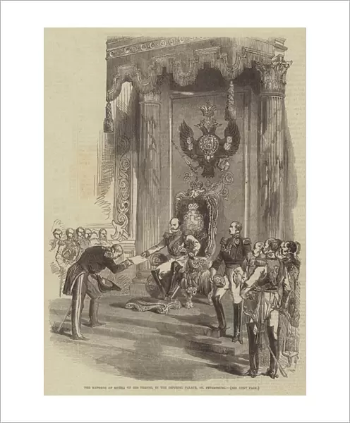 The Emperor of Russia on his Throne, in the Imperial Palace, St Petersburg (engraving)
