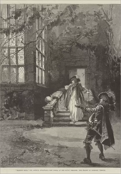 'Haddon Hall, 'Sir Arthur Sullivans New Opera at the Savoy Theatre, The Flight of Dorothy Vernon (engraving)