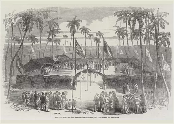 Commencement of the Pernambuco Railway, on the Island of Nogueira (engraving)