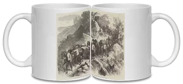 The Abyssinian Expedition, return of the Army from Magdala, the Mountain Train (engraving)