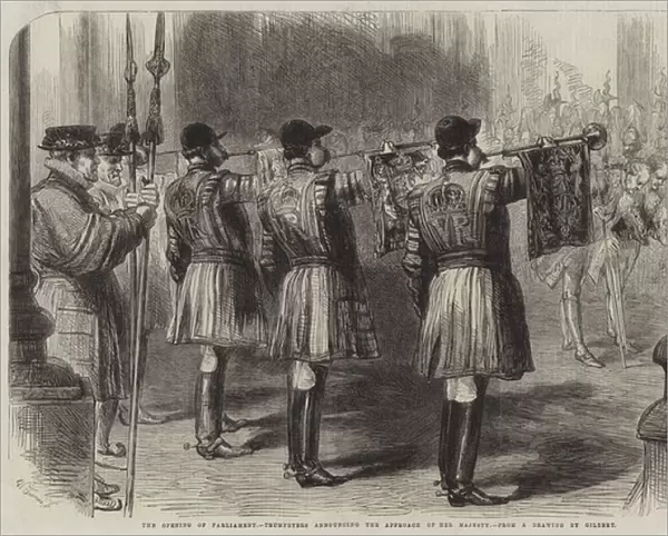 The Opening of Parliament, Trumpeters announcing the Approach of Her Majesty (engraving)