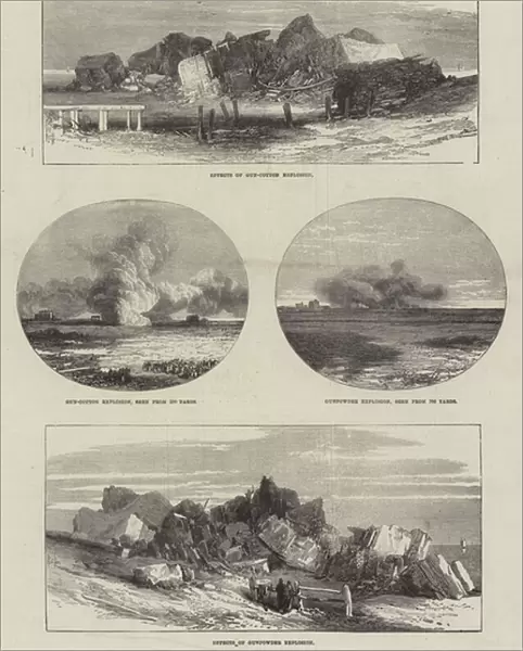 Experiments with Gun-Cotton and Gunpowder, near Hastings (engraving)