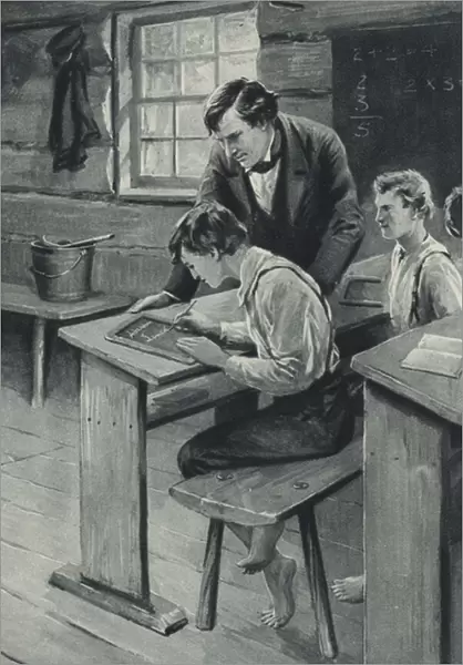 Abraham Lincoln learns to write (litho)