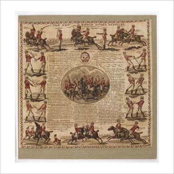 The New Broad Sword Exercise cotton handkerchief, 1798 (cotton)