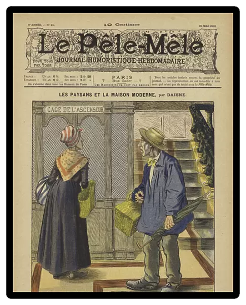 Les paysans et la maison moderne. Illustration for Le Pele-Mele, 1902 (colour litho)