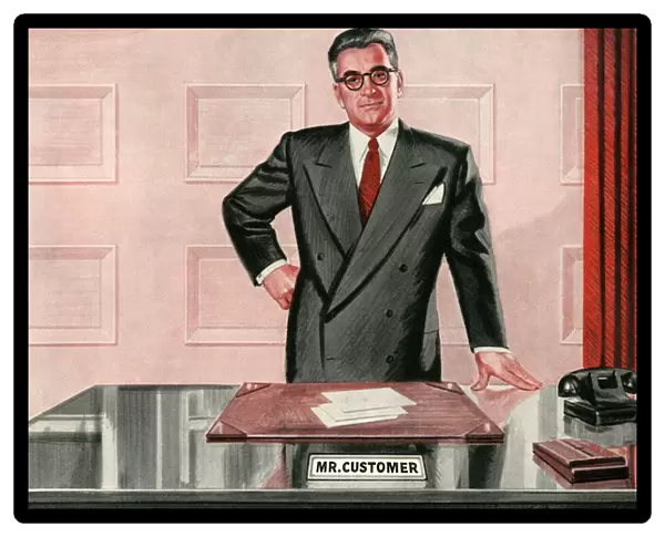 Confident Businessman Standing Behind His Desk, 1951 (screen print)