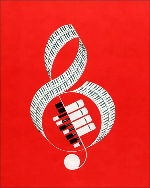 Treble Clef Musical Note with Keyboards, 1946 (colour litho)