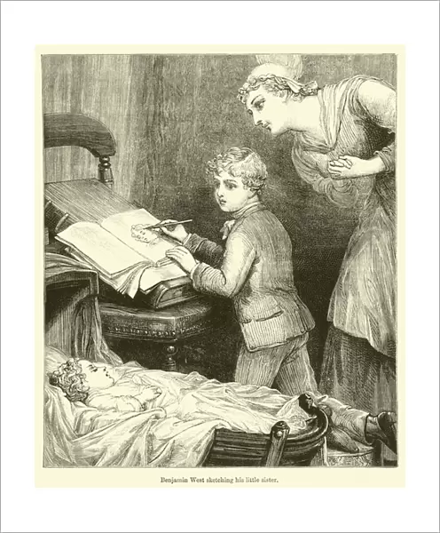 Benjamin West sketching his little sister (engraving)