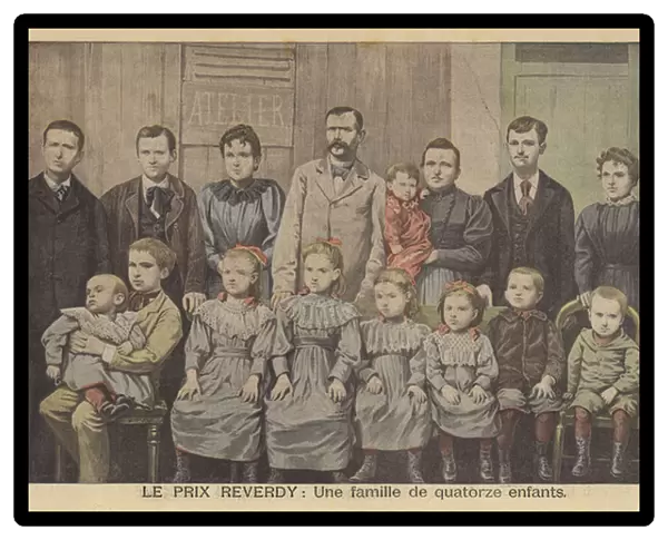 Recipients of the Reverdy Prize. The Vandenbrouch family and their fourteen children (colour litho)