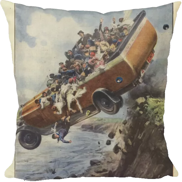 A torpedo, loaded with children heading for a village in the Rhineland for their first communion... (colour litho)