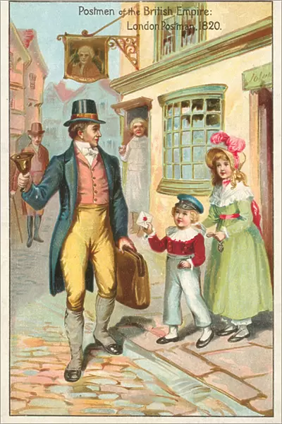 London postman, 1820 (colour litho)