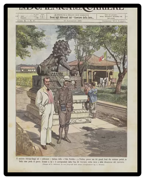Minister Salvago-Raggi in the Italian settlement of the Forbidden City, in Beijing, at one of the... (colour litho)