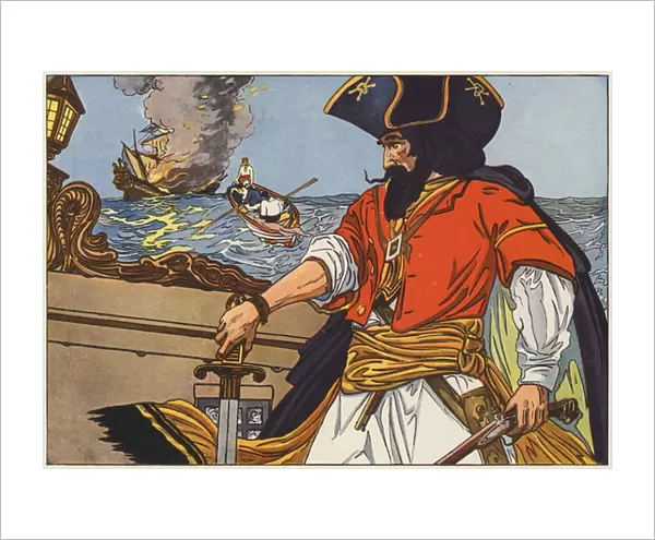 Blackbeard, the most famous of the Atlantic Coast pirates (colour litho)