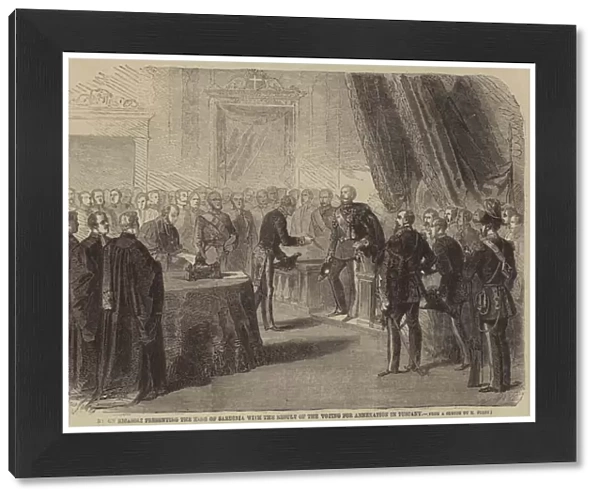 Baron Ricasoli presenting the King of Sardinia with the Result of the Voting for Annexation in Tuscany (engraving)