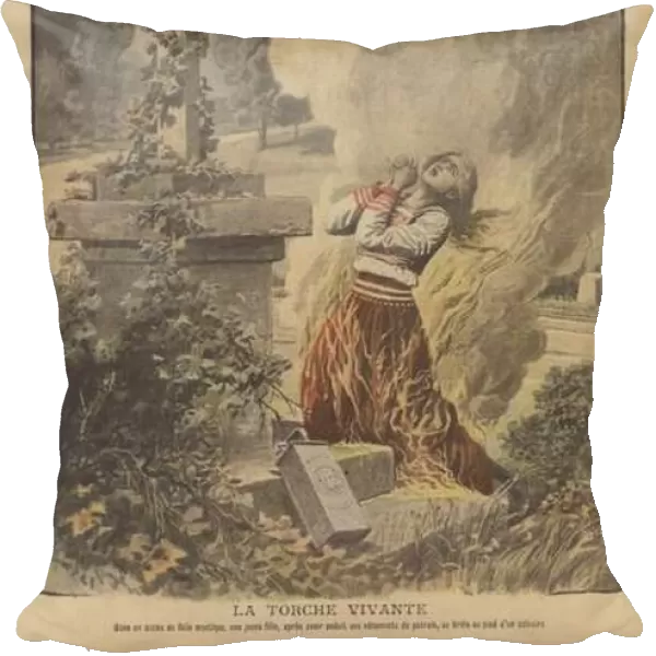 Death of a young girl gripped by religious mania (colour litho)