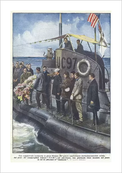 A moving ceremony in the middle of the Ocean (colour litho)