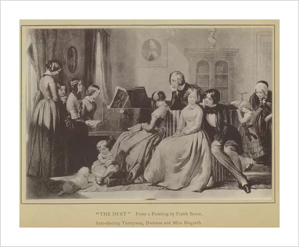 The Duet, from a Painting by Frank Stone, introducing Tennyson, Dickens and Miss Hogarth (litho)