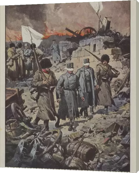 The Austrian fortress in Przemysl surrenders after 5 months of struggle, officers led to the district... (colour litho)