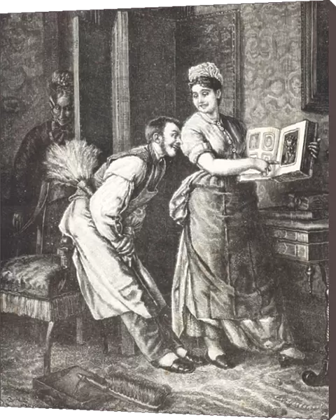 Maid taking liberties and overheard by mistress of house (litho)