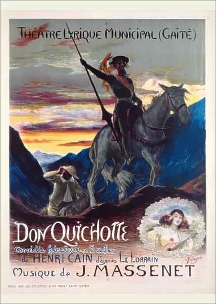 Poster advertising the first production of the opera, Don Quichotte