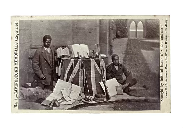 James Chuma and Abdullah Susi with David Livingstone artefacts, Newstead Abbey, England