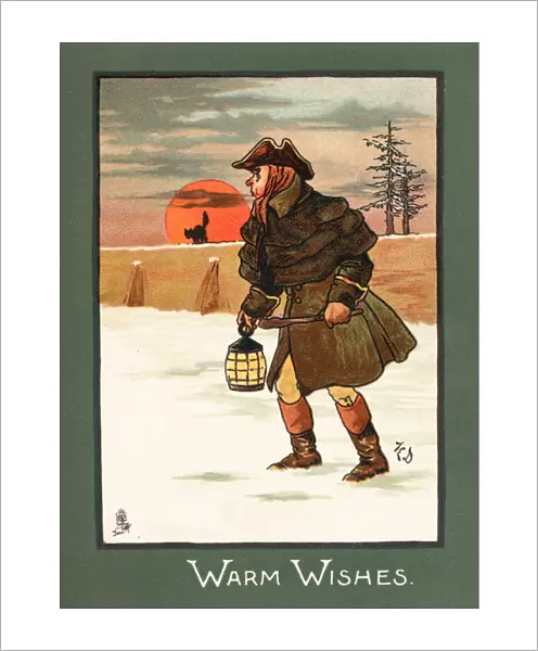 Highwayman in snow, Christmas Card (chromolitho)